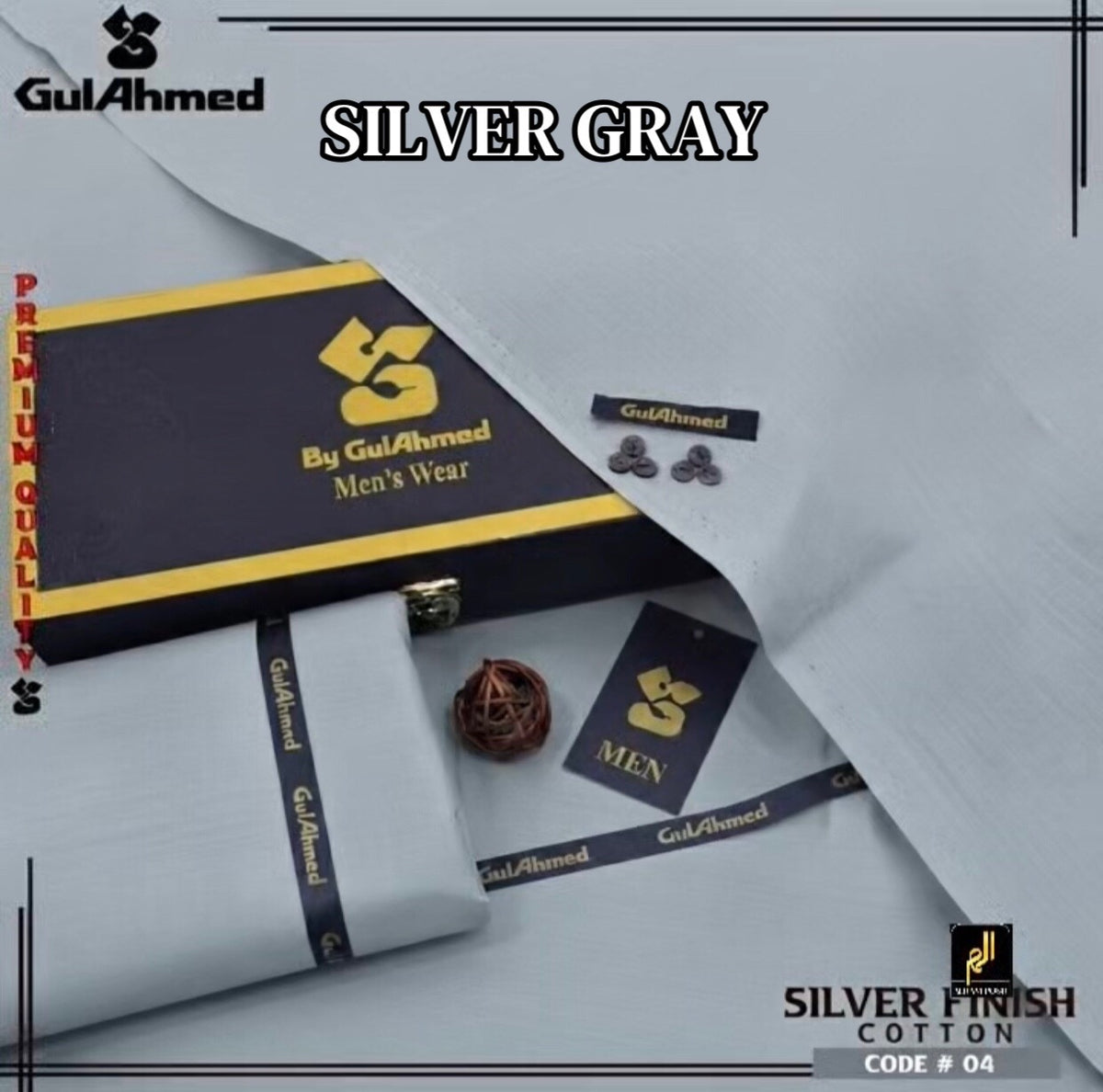 GULAHMED  UNSTICHED MENS PREMIUM COTTON ( SILVER GRAY )