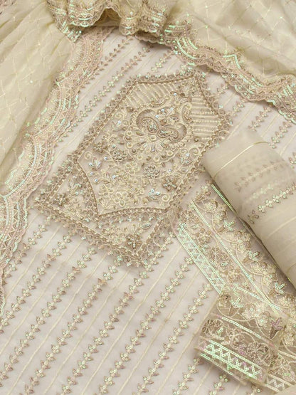 AKBAR ASLAM-LUXURY EMBROIDERED HANDEMBLISH - UNSTICHED FORMAL DRESS ORGANZA 3PC (SL-9884)