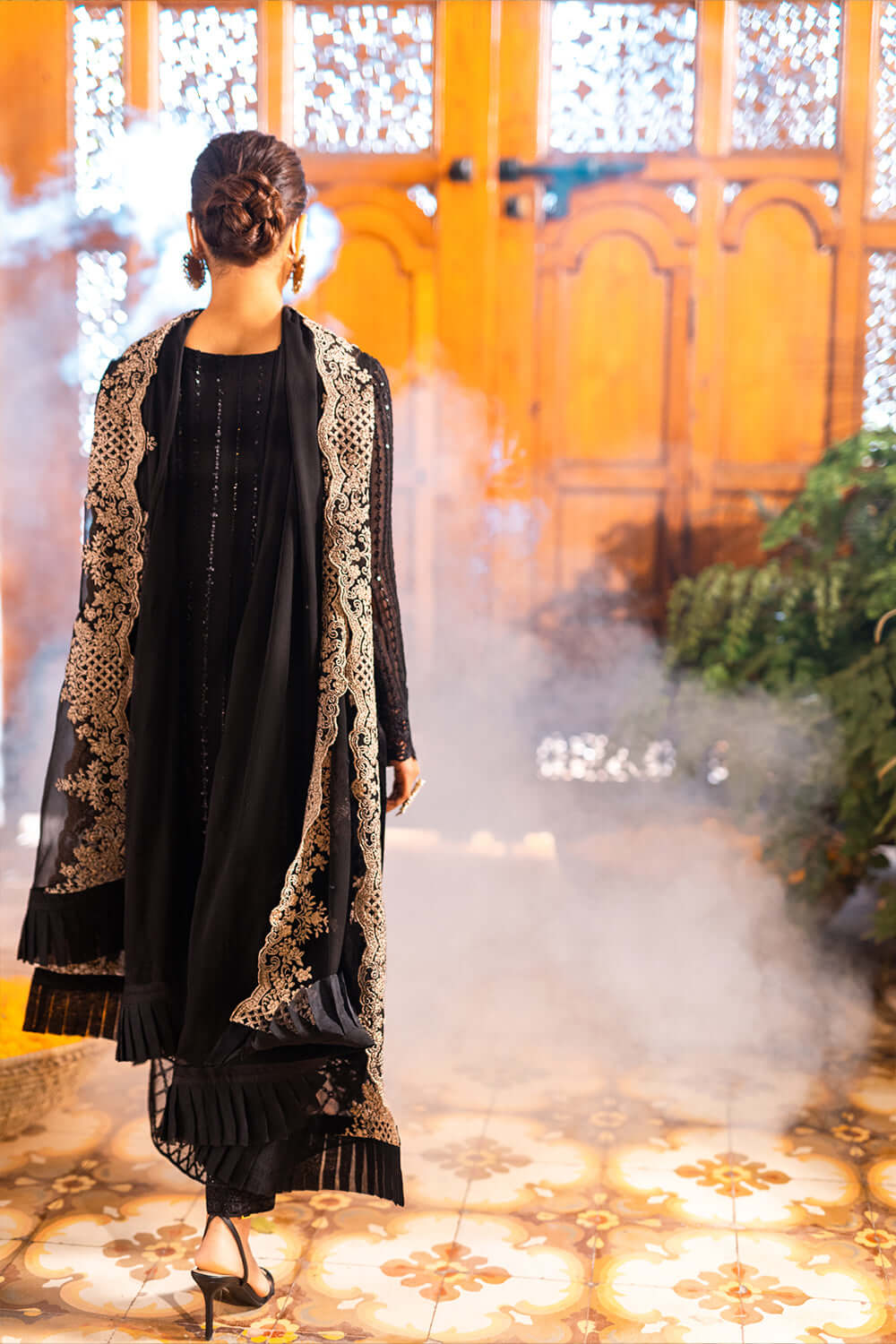 ONYX DOVE - AFROZEH LUXE 3PC UNSTICHED CHIFFON EMBROIDERED FORMAL DRESS (SL-1327)