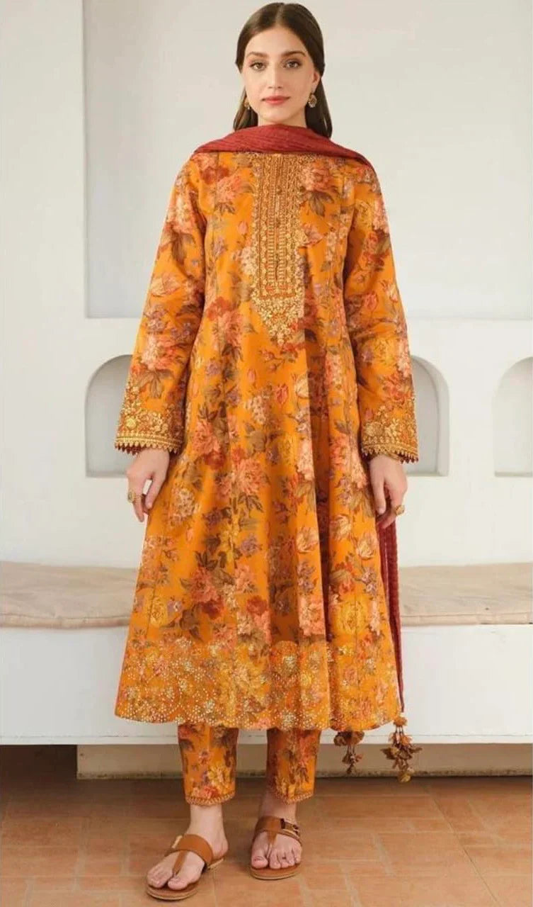 BAROQUE LUXE DAMAN LASER KARI UNSTICHED LINEN 3pc (SL-4334)
