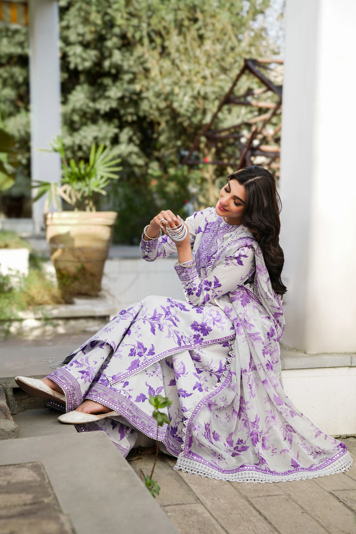 Purple Bloom Lawn Unstiched 3pc Printed With Patches SL-1955