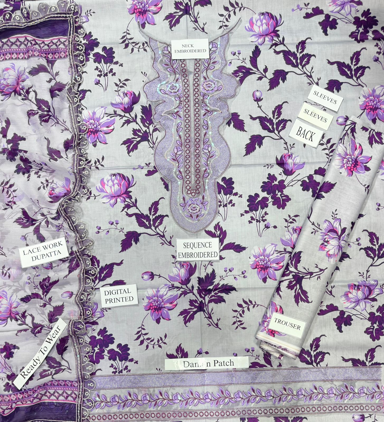 ANEELAS  UNSTICHED LAWN 3pc