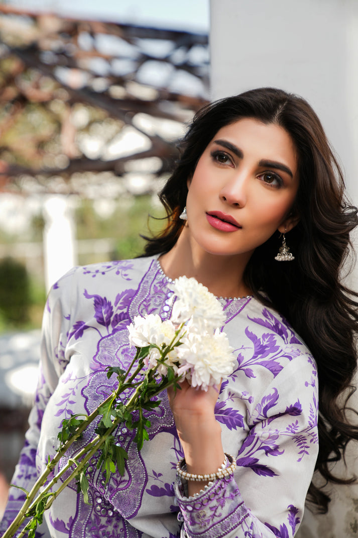Purple Bloom Lawn Unstiched 3pc Printed With Patches SL-1955