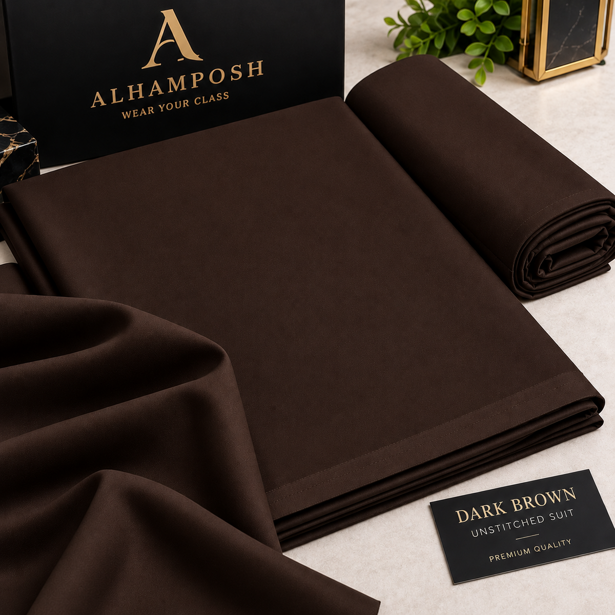 ALHAMPOSH Premium Mens Collection Camel Brown Unstitched Suit