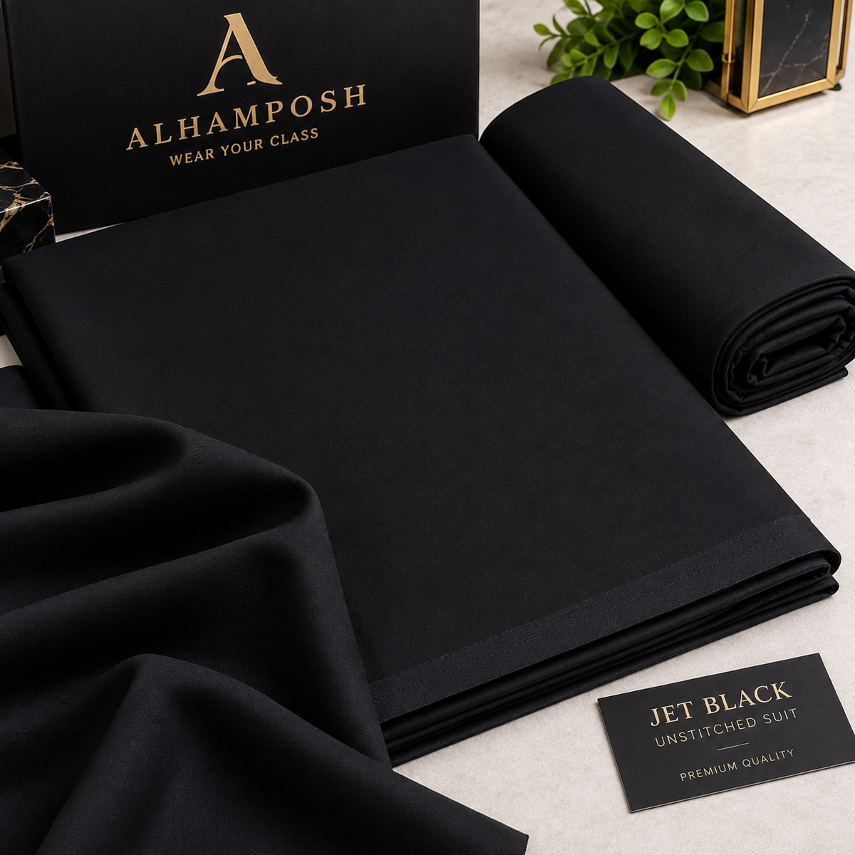 ALHAMPOSH Premium Mens Collection Jet Black Unstitched Suit